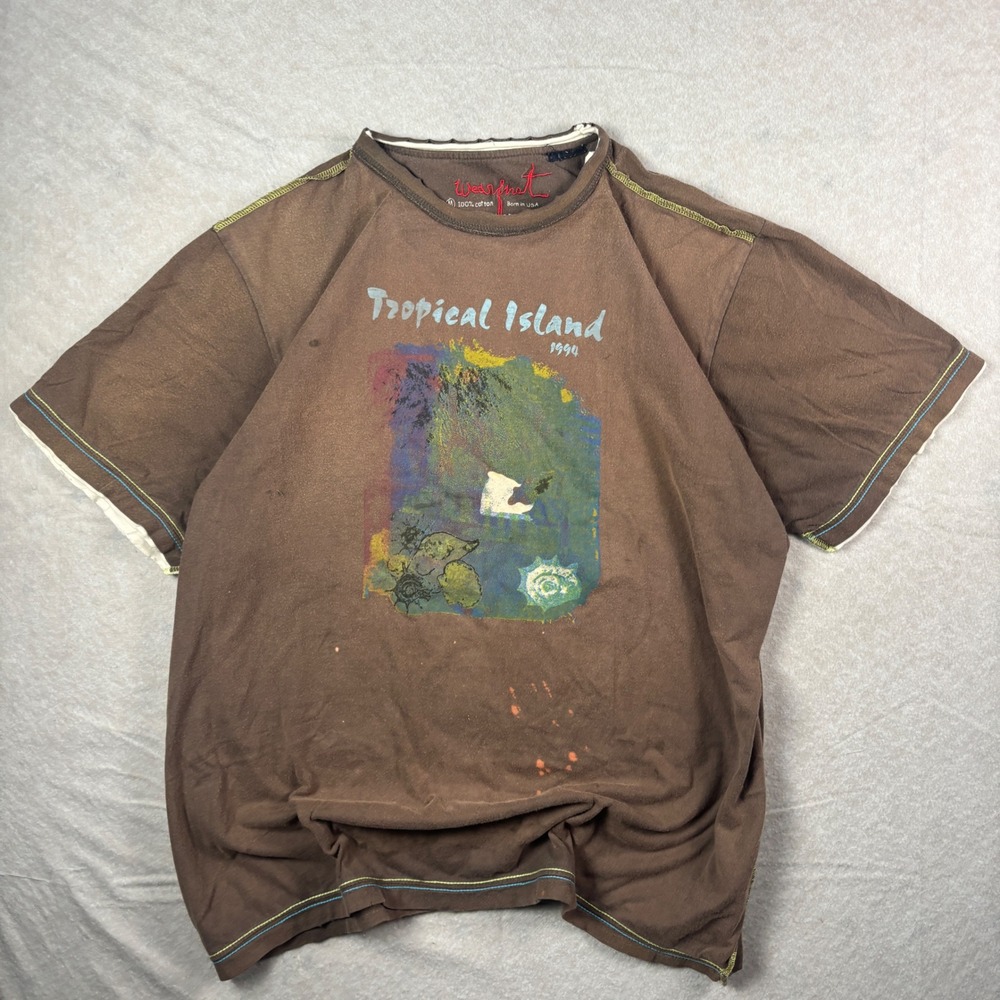 Vintage 1994 Brown Tropical Island T-Shirt – Size M